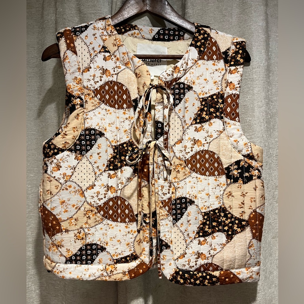 &Merci Full Bloom Multi Patchwork Quilted Vest Br… - image 1